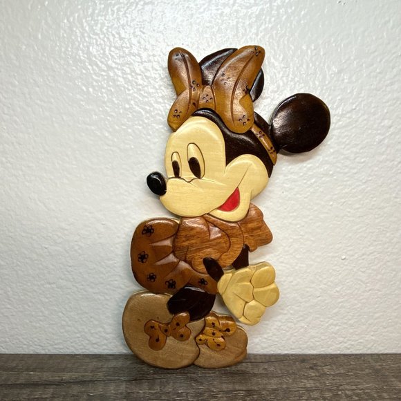 Vintage Disney Mickey N Minnie Mouse Hello Wall Hanging Wood Art Sculpture - Picture 10 of 12